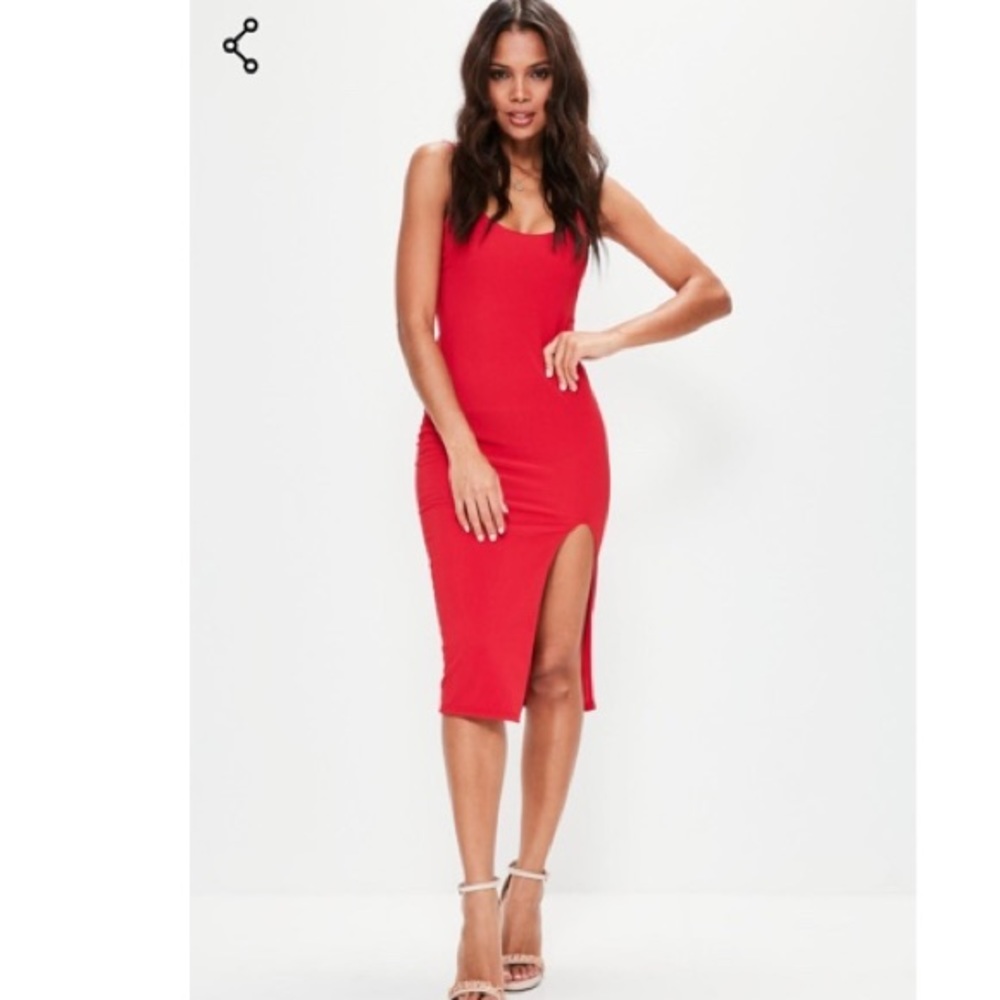MISSGUIDED Red strappy slit front midi dress NWOT